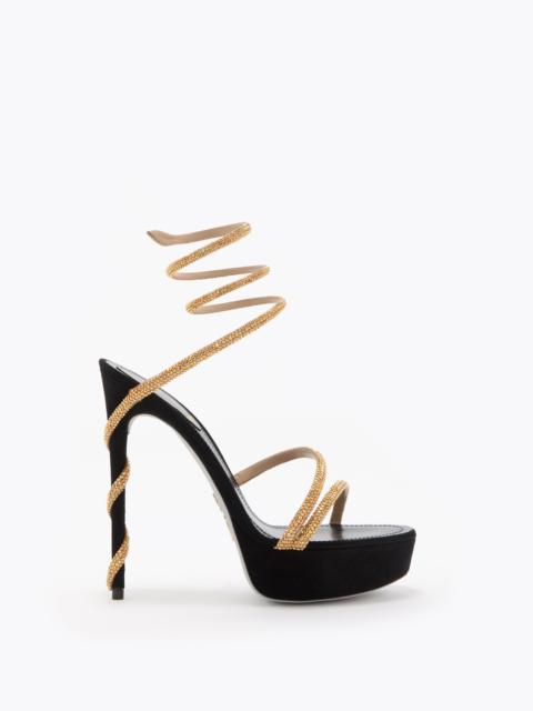 MARGOT BLACK AND GOLD PLATFORM SANDAL 130