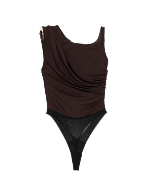 draped one-shoulder bodysuit