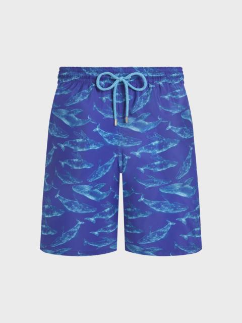 MEN LONG ULTRA-LIGHT AND PACKABLE SWIM SHORTS SPARKLING WHALES