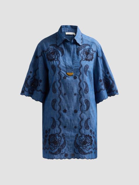 Women's Aster Embroidered Denim Mini Dress - Railway Blue