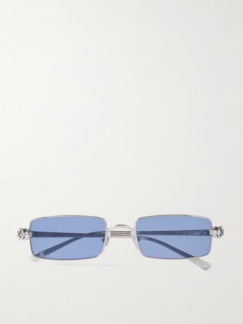 Panthère Rectangle-frame Crystal-embellished Silver-tone Sunglasses