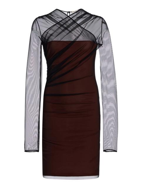 Draped Tulle Mini Dress brown