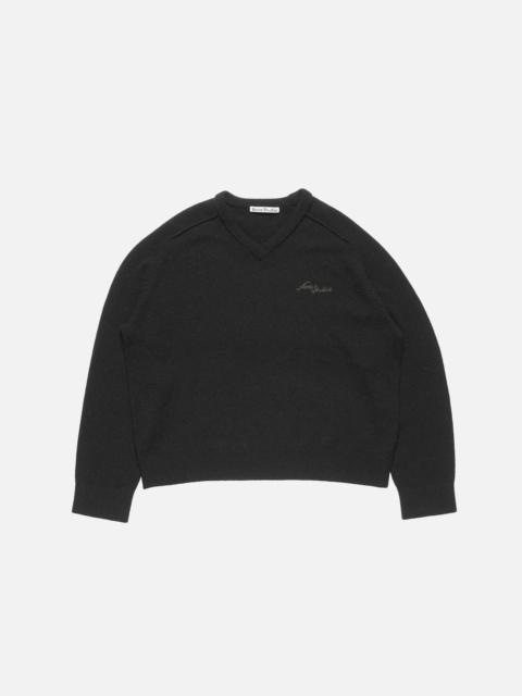Camel hair v-neck sweater - Black