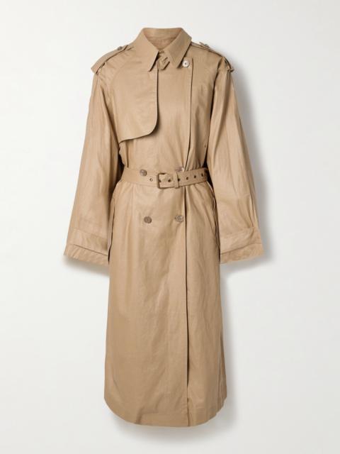 Freanne Belted Double-breasted Linen-blend Trench Coat