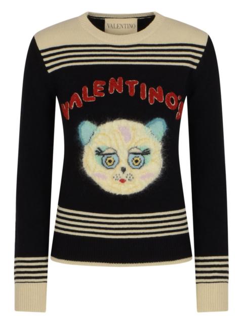 cat-embroidered striped sweater