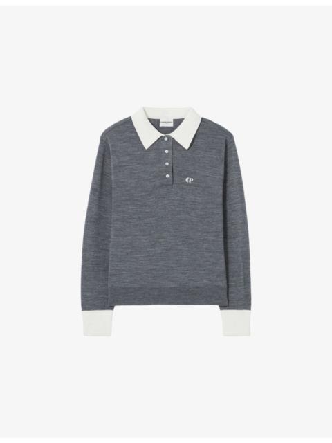Logo-Embroidered Long-Sleeve Wool-Blend Polo