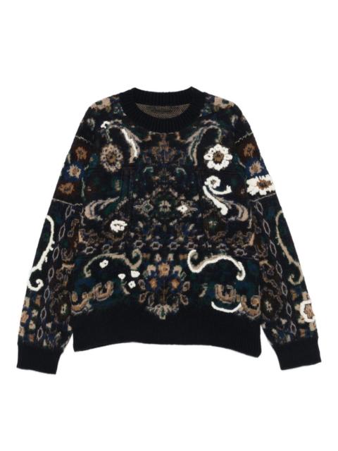 floral-pattern crew-neck sweater