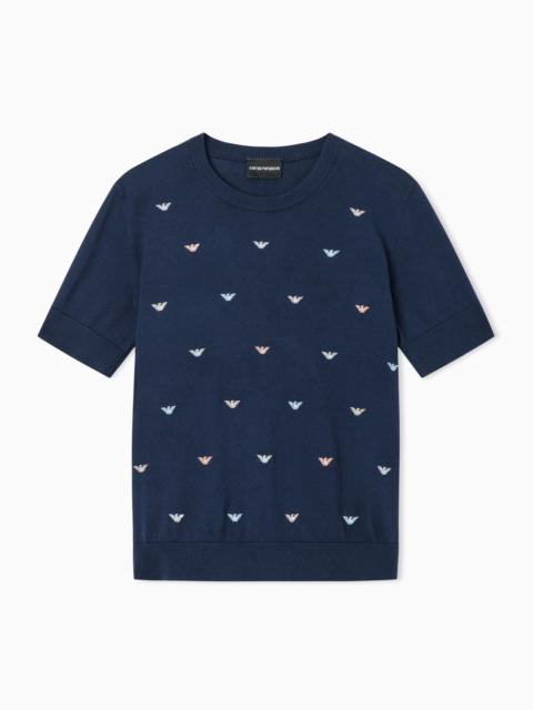 SHAVED COTTON SWEATER WITH ALLOVER EMBROIDERY