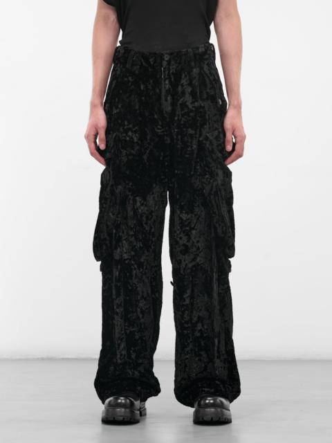 Black Crushed Velvet Cargo Pants