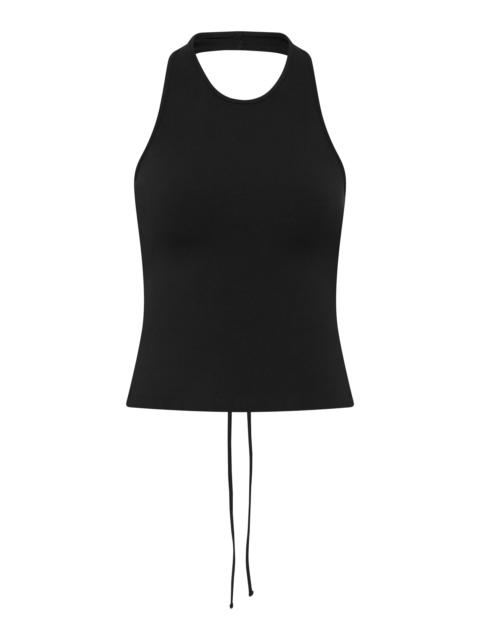 Tie-Detailed Organic-Cotton Jersey Top black