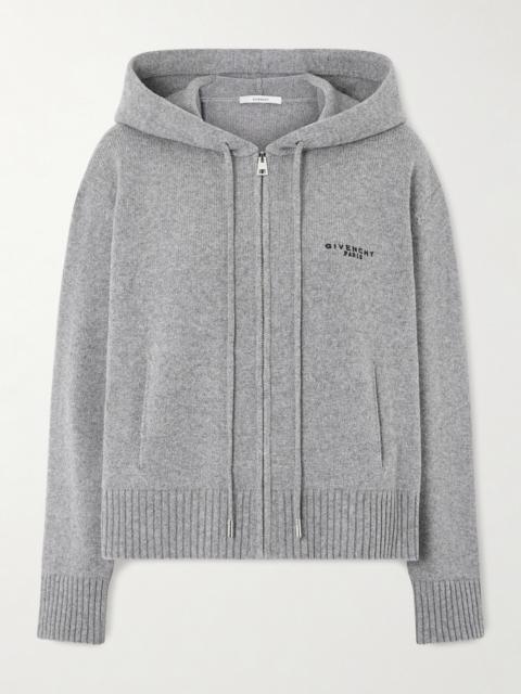 Embroidered Wool And Cashmere-blend Zip-up Hooded Cardigan