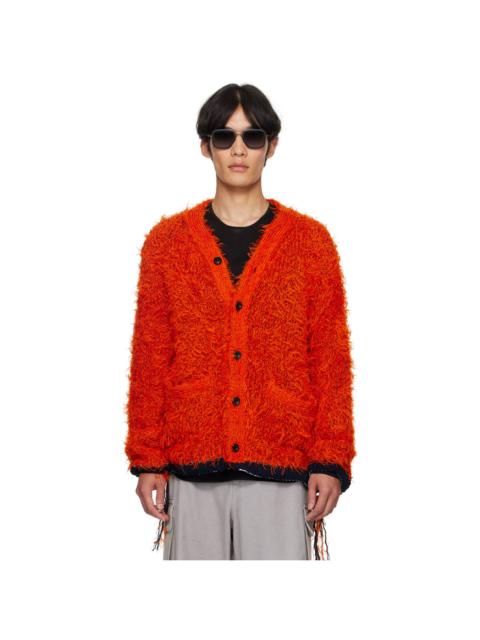 Orange Furry Knit Cardigan