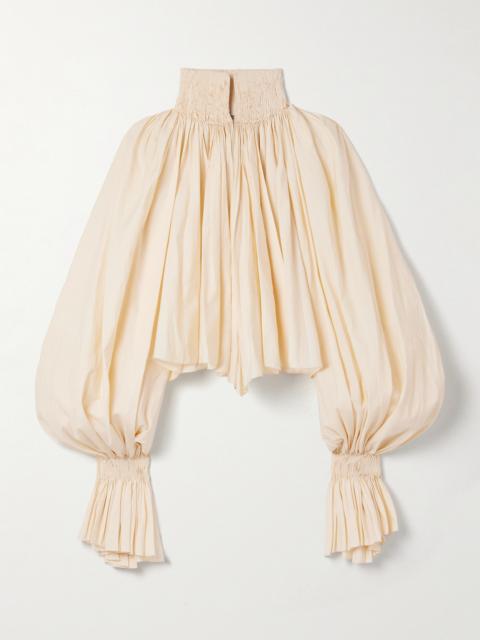 Durer Cropped Gathered Cotton-blend Poplin Blouse