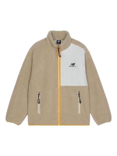 New Balance Contrasting Colors Knit Suede Sports Stand Collar Logo Jacket Couple Style Khaki AMJ1334