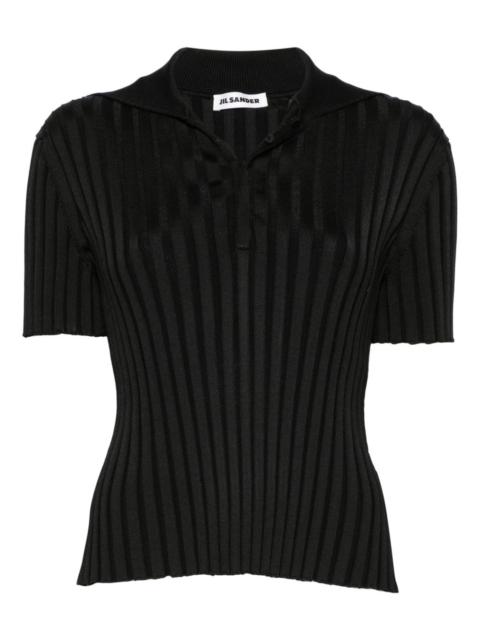ribbed-knit polo top