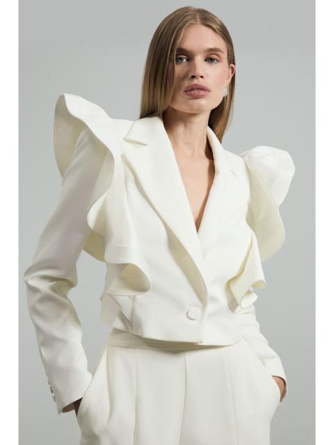 Drama Ruffle Tailored Single Breasted Cropped Blazer