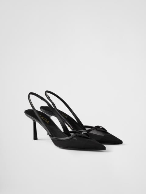 Mesh fabric slingback pumps
