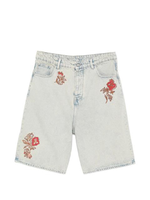 Drole De Monsieur Floral-embroidered Denim Shorts