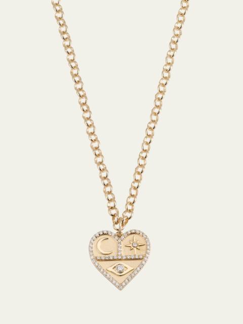 Heart Icon Charm Chain Necklace with Diamonds