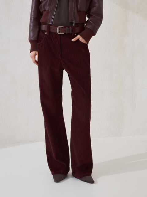 Cotton corduroy straight five-pocket trousers with monili