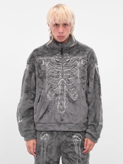 Gray Skeletal Embroidery Fleece Sweater