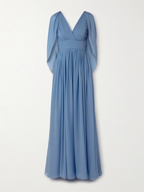 Cape-effect Pleated Silk-georgette Gown