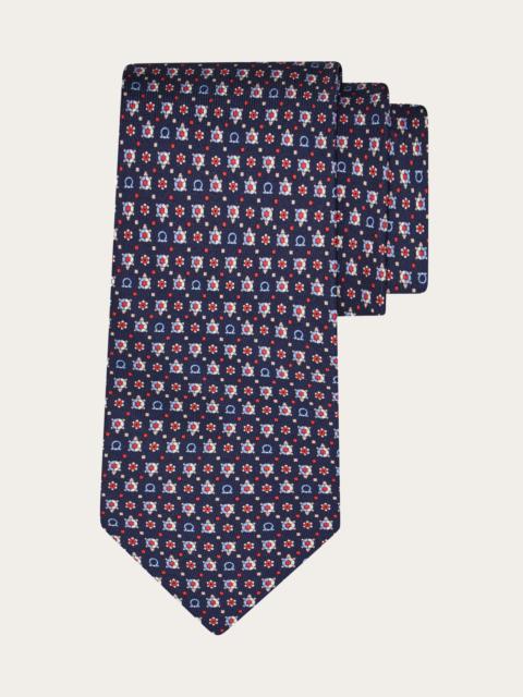 Turtle print silk tie