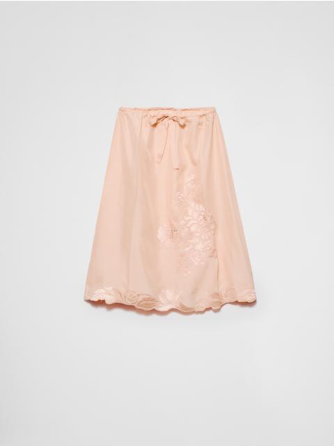 Embroidered habutai silk skirt