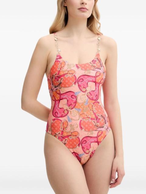 chain-embellished print swimsuit