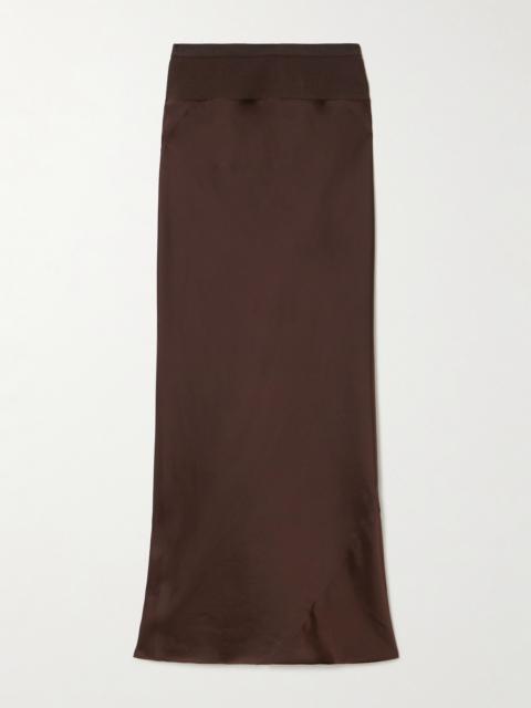 Ribbed Cotton-blend Trimmed Charmeuse Maxi Skirt