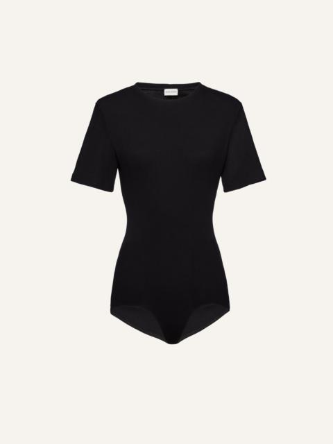 Ribbed short sleeve bodysuit in black