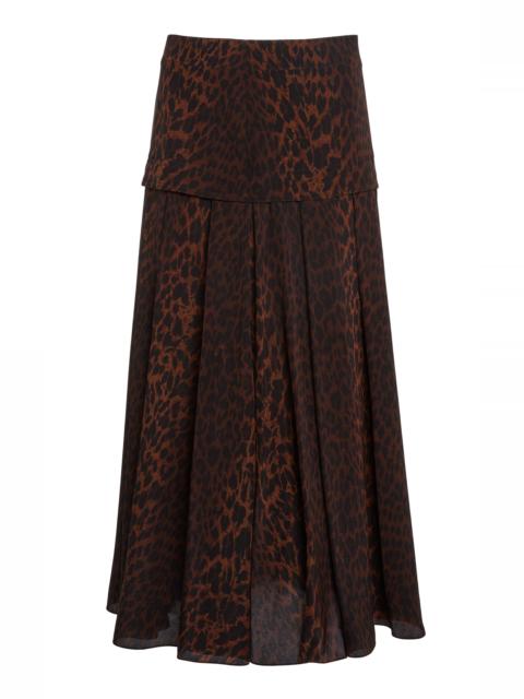 Godet-Panelled Silk-Crepe Midi Skirt brown
