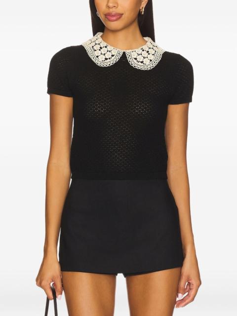 crochet-collar short-sleeve top