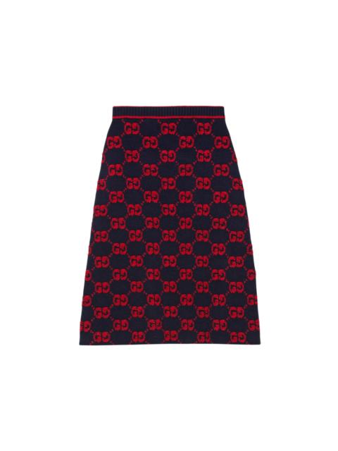 Gucci Women's GG Wool Boucle Jacquard Skirt Blue/Red