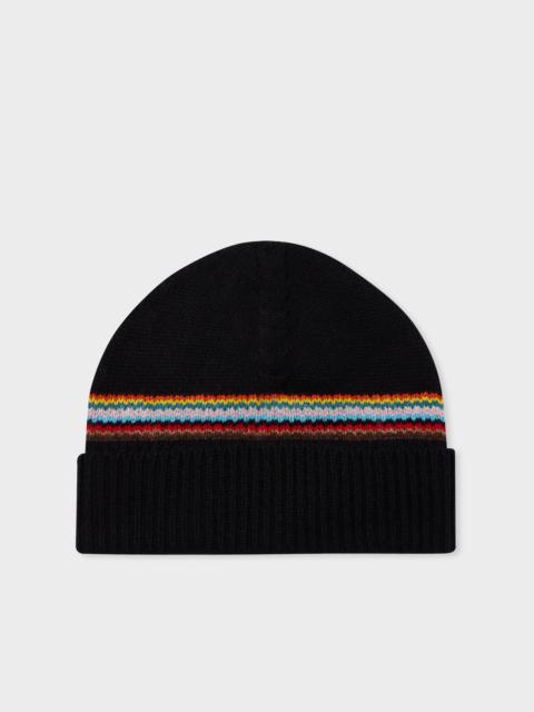 Black 'Signature Stripe' Block Beanie