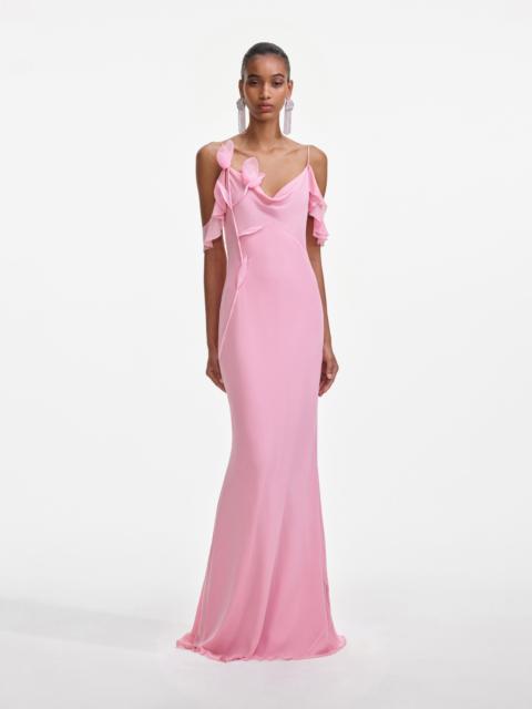 Pink Georgette Flower Maxi Dress