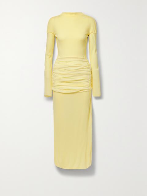Paneled Ruched Crepe Gown