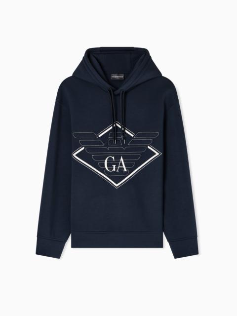 DOUBLE-JERSEY HOODED SWEATSHIRT WITH OVERSIZED EAGLE EMBROIDERY
