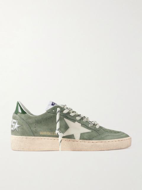 Ball Star distressed leather-trimmed suede sneakers Army green