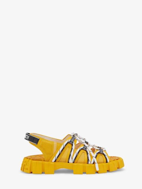 Yellow leather and tech mesh sandals