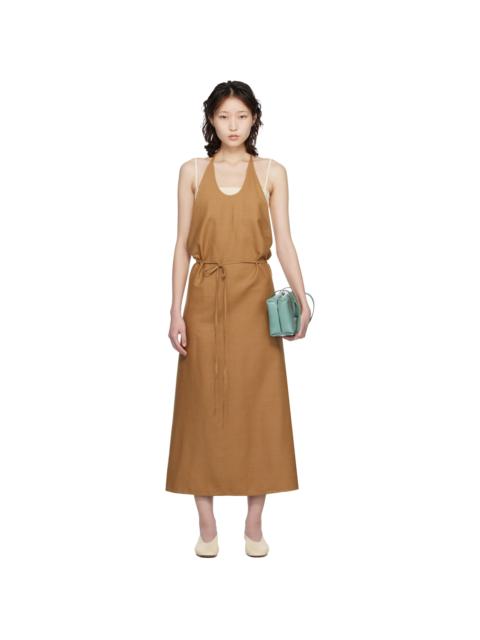 Tan Wild Silk Apron Midi Dress