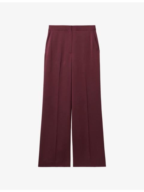 Wide-Leg Mid-Rise Satin Trousers