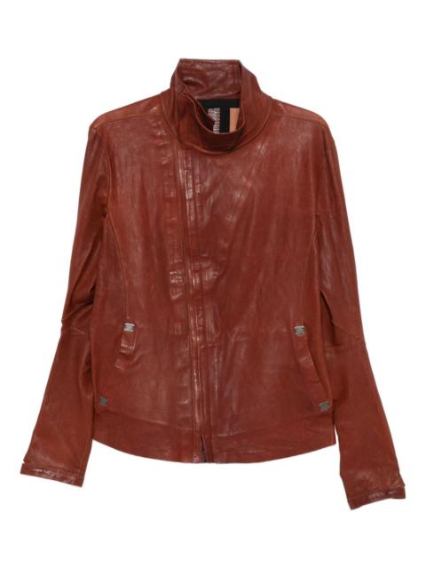 zip-fastening leather jacket
