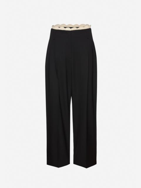 Lace-detail wool tapered trousers in black
