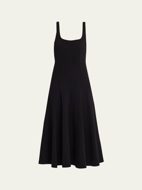 Seamed Square-Neck Knit Midi Dress