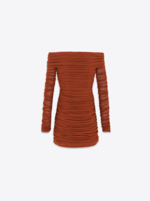 ruched off-the-shoulder dress in tulle