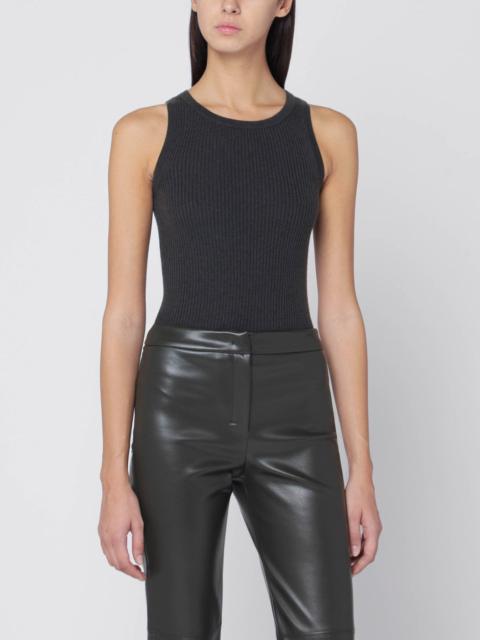 Green ribbed tank top in wool and cashmere