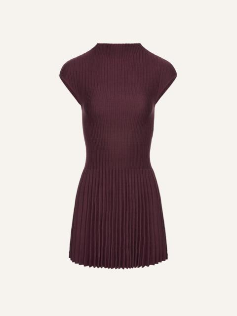Ribbed knit high-neck skater dress in violet