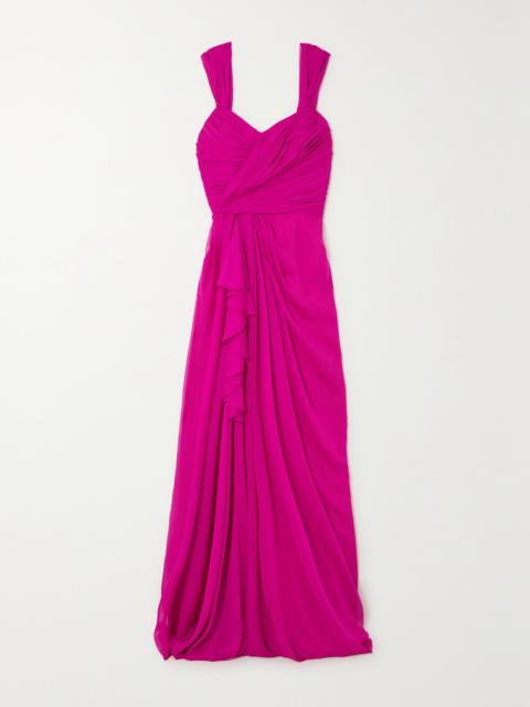 Virna Ruffled Draped Silk-georgette Gown