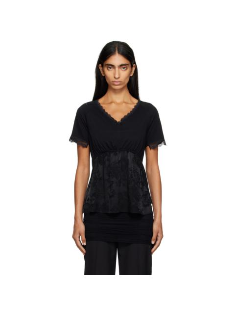 Black Cotton Jersey & Lace T-shirt